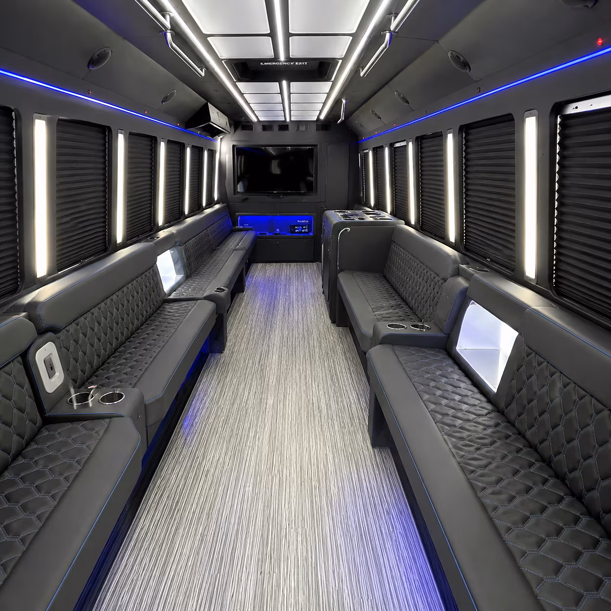 Frisco Wedding Transportation party bus interior