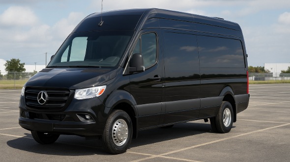 Exterior of Charter Bus Company Allen's 14 Passenger Sprinter Limousine in Allen