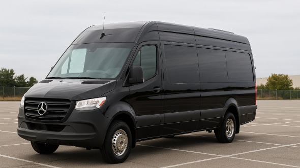 Exterior of Charter Bus Company Plano's 14 Passenger Sprinter Limousine in Plano