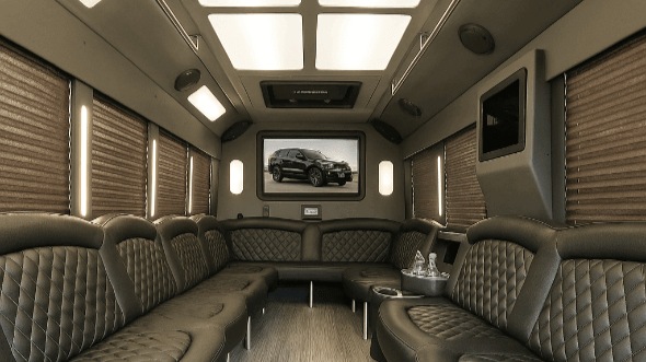 Interior of Charter Bus Company Denton's 25 Passenger Party Bus in Denton