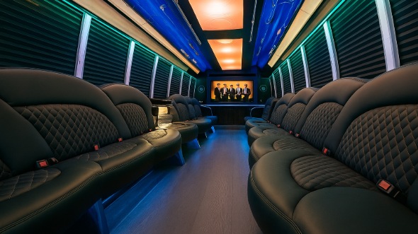 Interior of Charter Bus Company Allen's 30 Passenger Party Bus in Allen