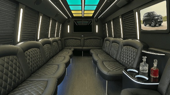 Interior of Charter Bus Company Plano's 30 Passenger Party Bus in Plano