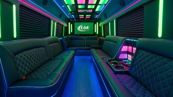Interior of Charter Bus Company Grapevine's 40 Passenger Party Bus in Grapevine