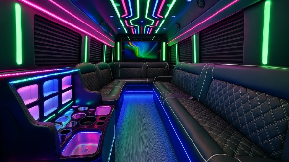 Interior of Charter Bus Company Allen's 50 Passenger Party Bus in Allen