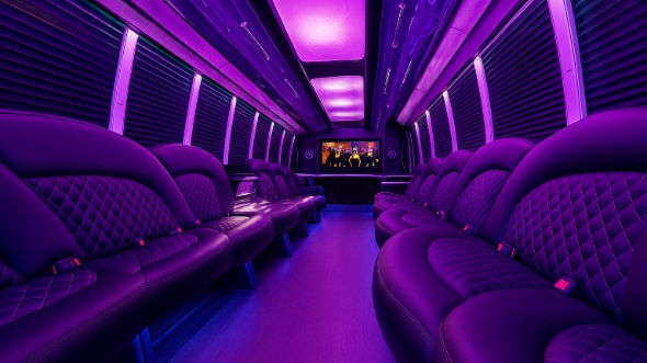 Interior of Charter Bus Company Garland's 50 Passenger Party Bus in Garland