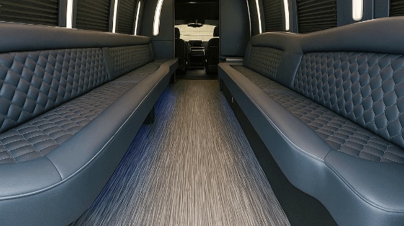 Interior of Charter Bus Company Little Elm's 50 Passenger Party Bus in Little Elm